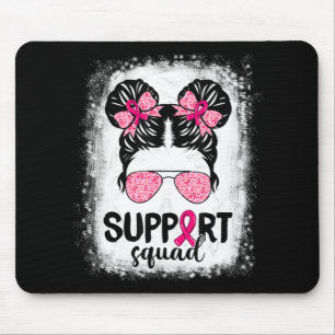 Support Squad Messy Bun Pink Warrior Breast Cancer Muismat