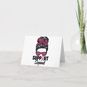 Support Squad Messy Bun Pink Warrior Breast Cancer Notitiekaartje