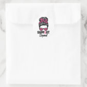 Support Squad Messy Bun Pink Warrior Breast Cancer Ronde Sticker (Tas)