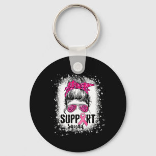 Support Squad Messy Bun Pink Warrior Breast Cancer Sleutelhanger