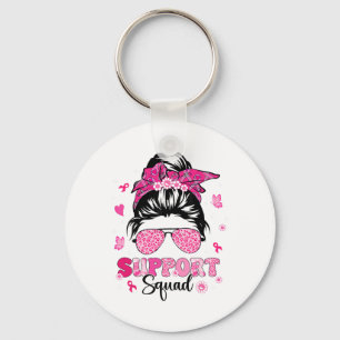 Support Squad Messy Bun Pink Warrior Breast Cancer Sleutelhanger