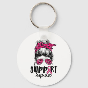 Support Squad Messy Bun Pink Warrior Breast Cancer Sleutelhanger