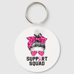 Support Squad Messy Bun Pink Warrior Breast Cancer Sleutelhanger