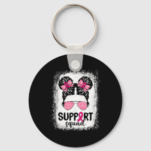 Support Squad Messy Bun Pink Warrior Breast Cancer Sleutelhanger