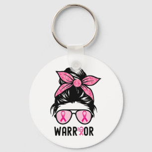 Support Squad Messy Bun Pink Warrior Breast Cancer Sleutelhanger