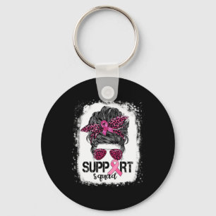 Support Squad Messy Bun Pink Warrior Breast Cancer Sleutelhanger