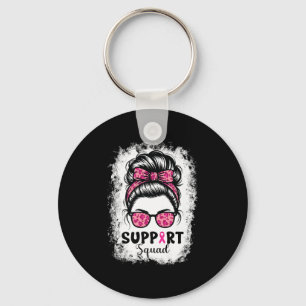 Support Squad Messy Bun Pink Warrior Breast Cancer Sleutelhanger