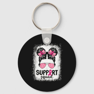 Support Squad Messy Bun Pink Warrior Breast Cancer Sleutelhanger