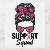 Support Squad Messy Bun Pink Warrior Breast Cancer Wijn Etiket (Enkel label)