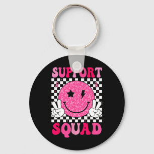 Support Squad Roze Lint Glimlach Gezicht Borstkank Sleutelhanger