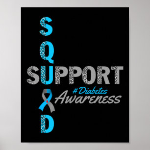 Support Squad T1d T2d Diabetes Grijs Blauw Lint Poster