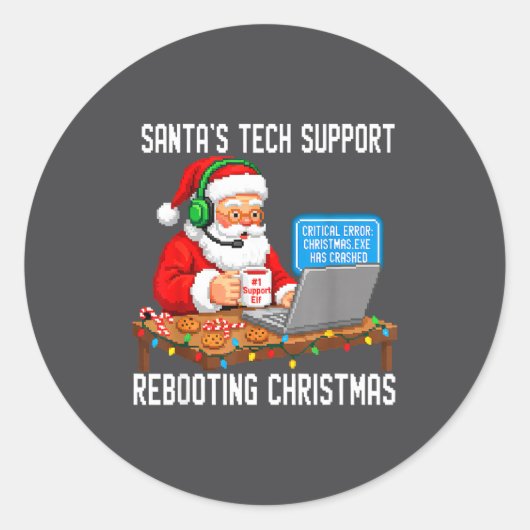 Support Tech Santa's Rebooting Joke Ronde Sticker (Voorkant)