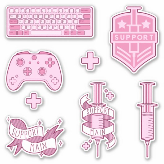 Support voor het hoofdroze gamerpakket sticker (Voorkant)