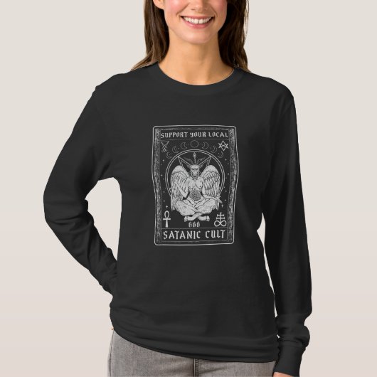 Support Your Local Satanic Cult I Goat Head Tarot  T-shirt (Voorkant)