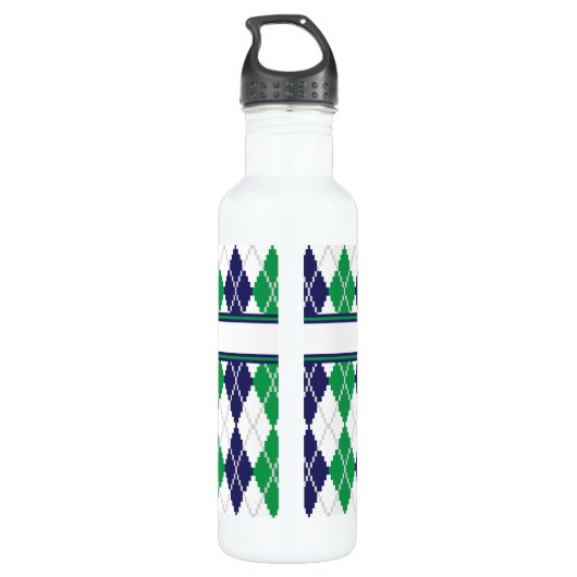 Sur la bouteille d'eau du Jacquard vert (Dos)