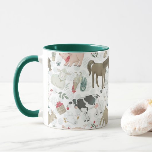 Sur La Ferme Animale Ferme Campagne Mug Vert (Avec donut)