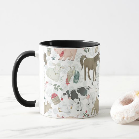 Sur La Ferme Animale Ferme Pays Mug Noir (Avec donut)