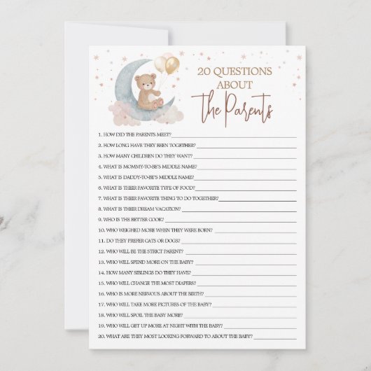 Sur la Lune 20 questions sur la carte des parents (Devant)