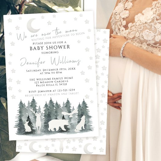 Sur la lune aventure baby shower invitation