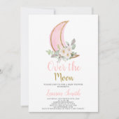 Sur la lune Baby shower fille Invitation (Devant)