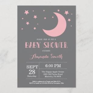 Sur la lune Baby shower fille Invitation rose