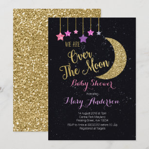 Sur la Lune Baby shower Invitation pour fille