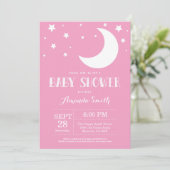 Sur la Lune Baby shower Invitation rose (Debout devant)