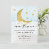 Sur La Lune Boy Baby shower Bleu Invitation (Debout devant)