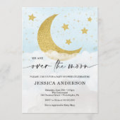 Sur La Lune Boy Baby shower Bleu Invitation (Devant)