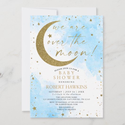 Sur la Lune Dreamy Boy Baby shower Invitation (Devant)