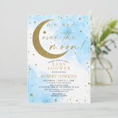 Sur la Lune Dreamy Boy Baby shower Invitation (Debout devant)