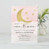 Sur la lune fille Baby shower rose Invitation (Debout devant)