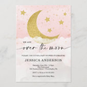 Sur la lune fille Baby shower rose Invitation (Devant)