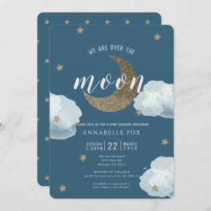 Sur la Lune Midnight Blue Baby shower Invitation