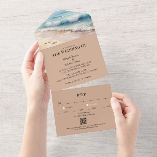 Sur la plage aquarelle invitation mariage (Déchirure)