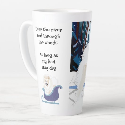 SUR LE FLEUVE Cream Chow tasse en latte avec texte (Angle gauche)