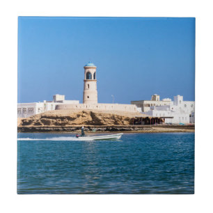 Sur vuurtoren met vissersboot - Sur, Oman Tegeltje