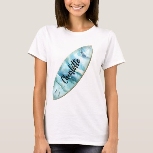 Surboard blue name script t-shirt (Voorkant)