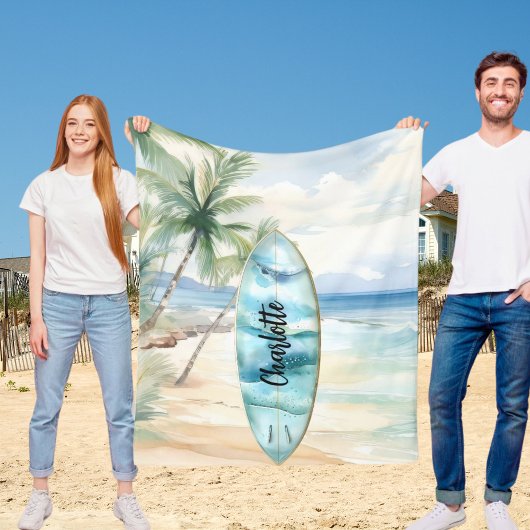 Surboard strand palmbomen naam fleece deken