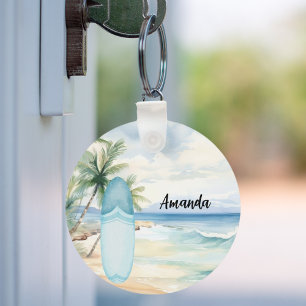 Surboard strand palmbomen sleutelhanger