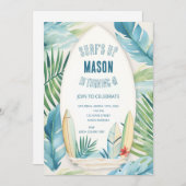 Surf Anniversaire Invitation en bleu (Devant / Derrière)