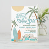 Surf Beach 1e verjaardagsuitnodiging Kaart (Staand voorkant)
