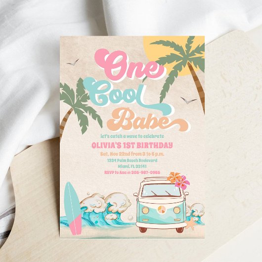Surf Beach 1st Birthday Invitation Kaart