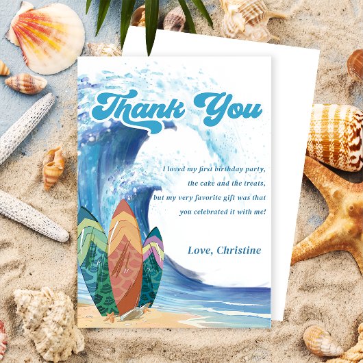 Surf Beach Anniversaire Carte de remerciements