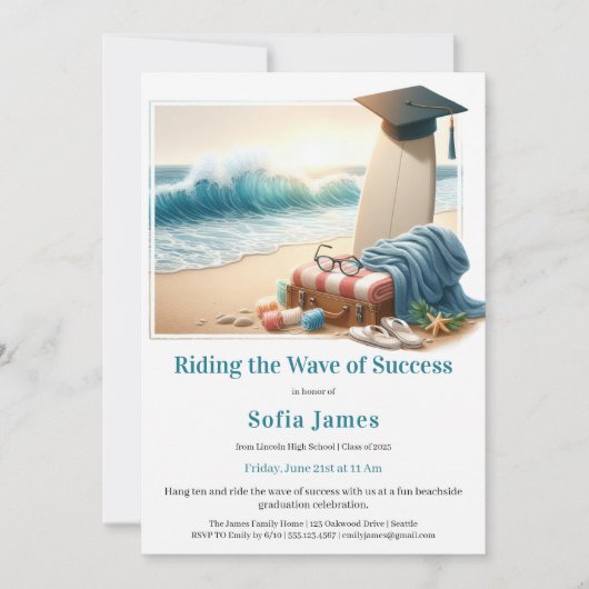 Surf Beach Graduation Party Invitation (Devant)