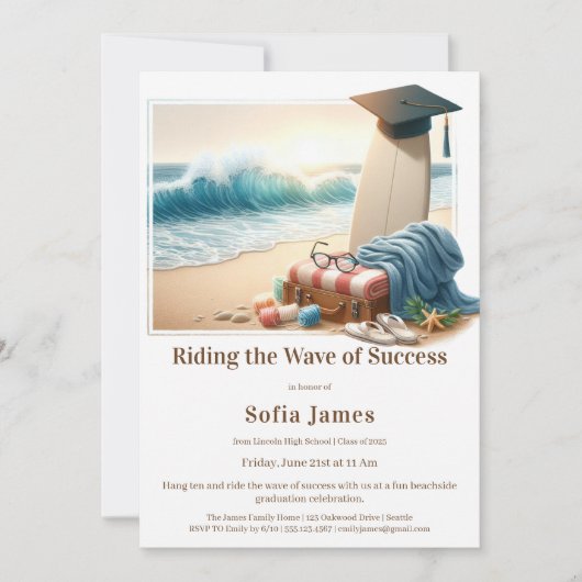 Surf Beach Graduation Party Invitation (Devant)