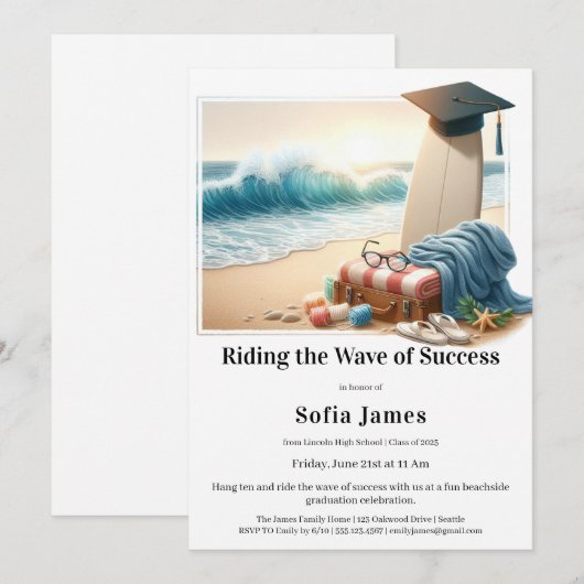 Surf Beach Graduation Party Invitation Kaart (Voorkant / Achterkant)