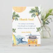 Surf Beach Verjaardagsfeestje Dank je kaart (Staand voorkant)