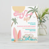 Surf Birthday Beach Party Invitation Kaart (Staand voorkant)