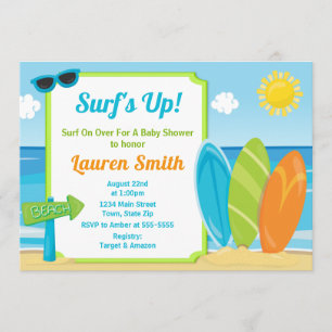 Surf Board Baby shower Invitation Surfer Boy